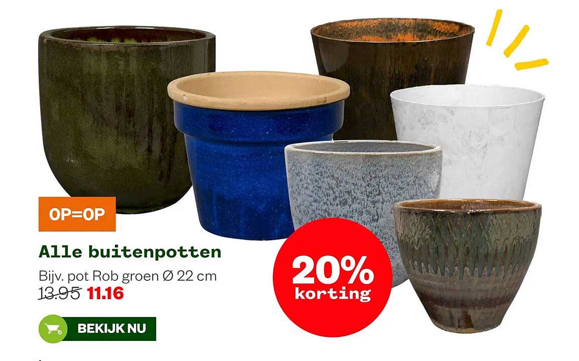 Alle buitenpotten 20% korting