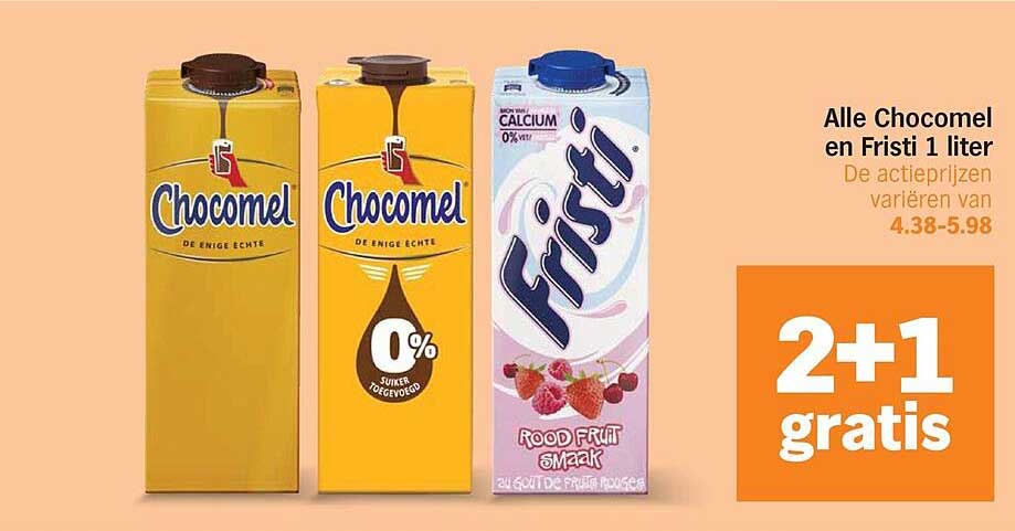 Alle Chocomel en Fristi 1 liter 2+1 gratis