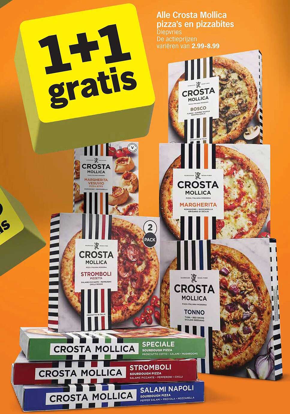 Alle Crosta Mollica pizza’s en pizzabites 1+1 gratis