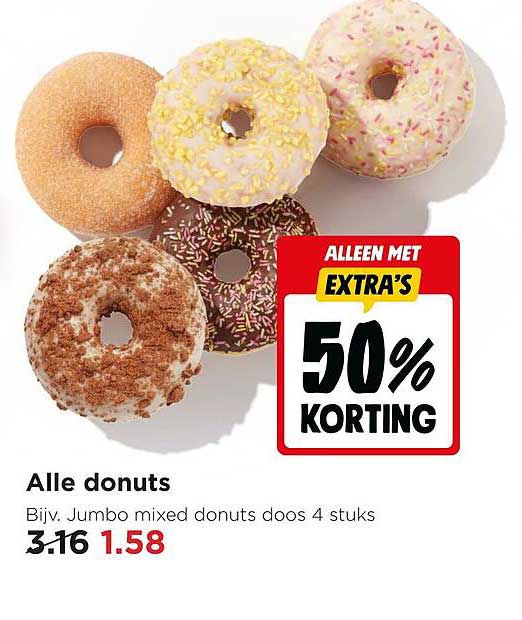 Alle donuts Alleen met EXTRA'S 50% KORTING
