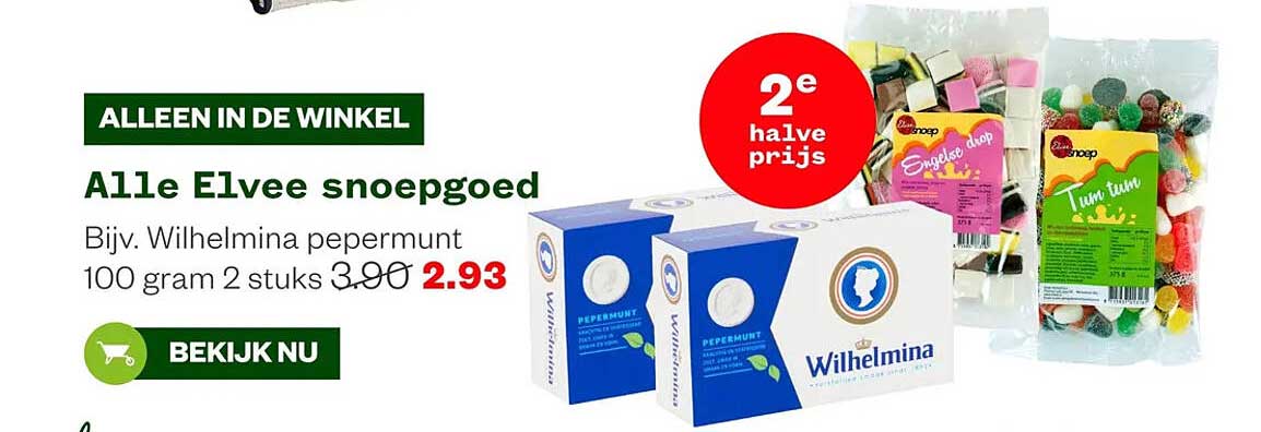 Alle Elvee snoepgoed 2e halve prijs