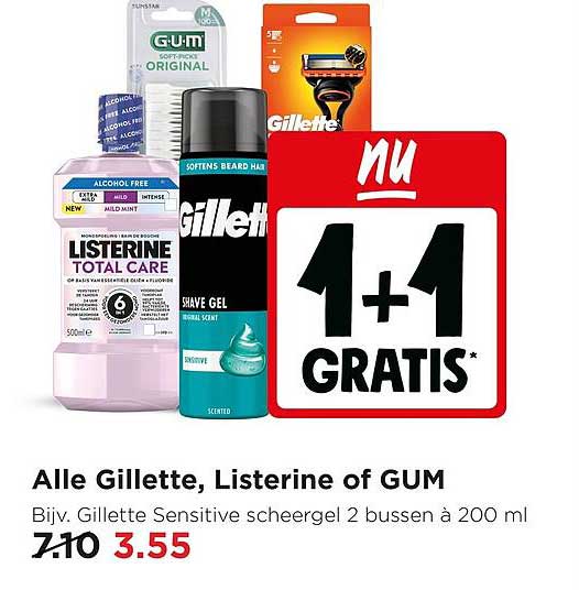 Alle Gillette, Listerine of GUM 1+1 GRATIS