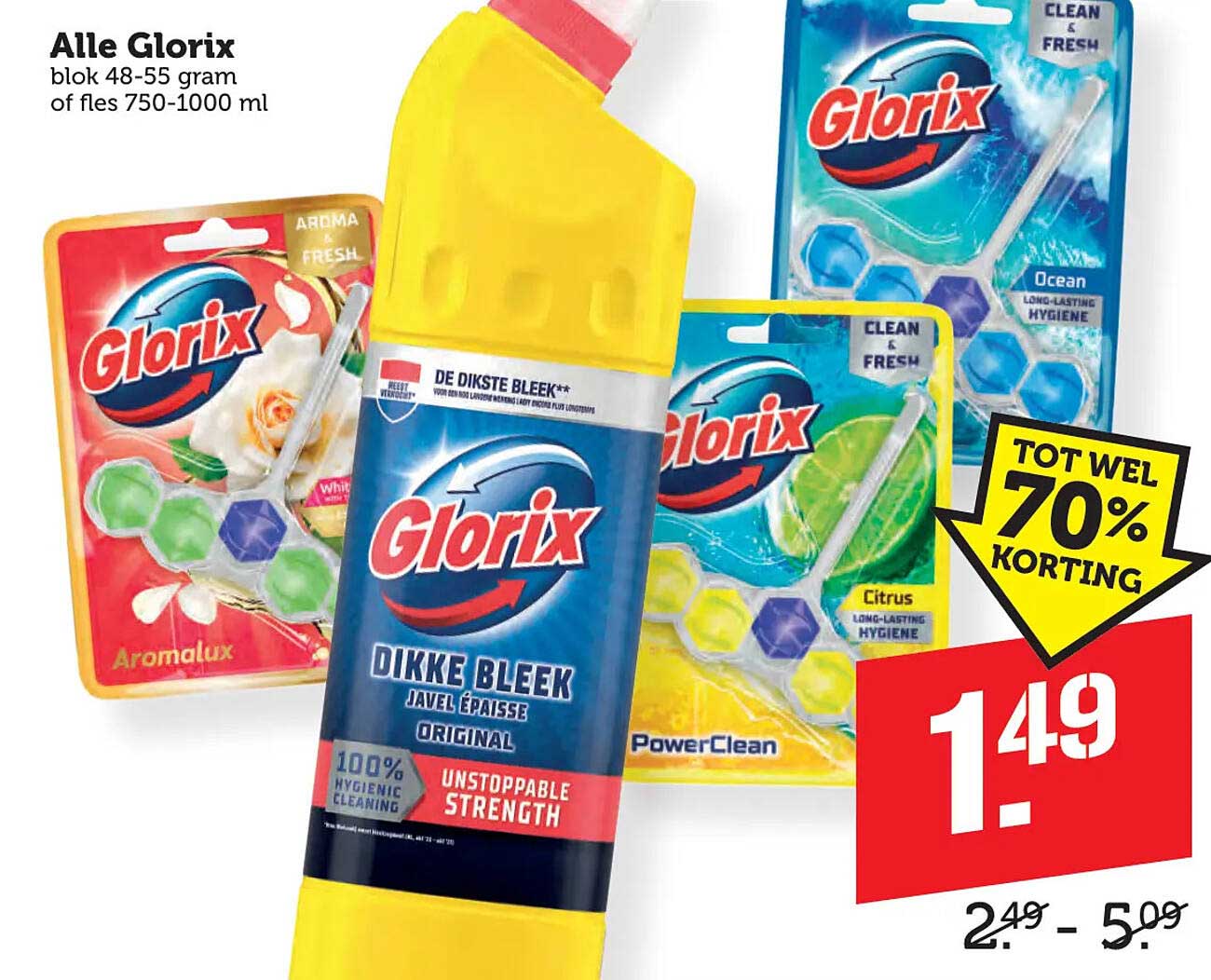 Alle Glorix blok 48-55 gram of fles 750-1000 ml