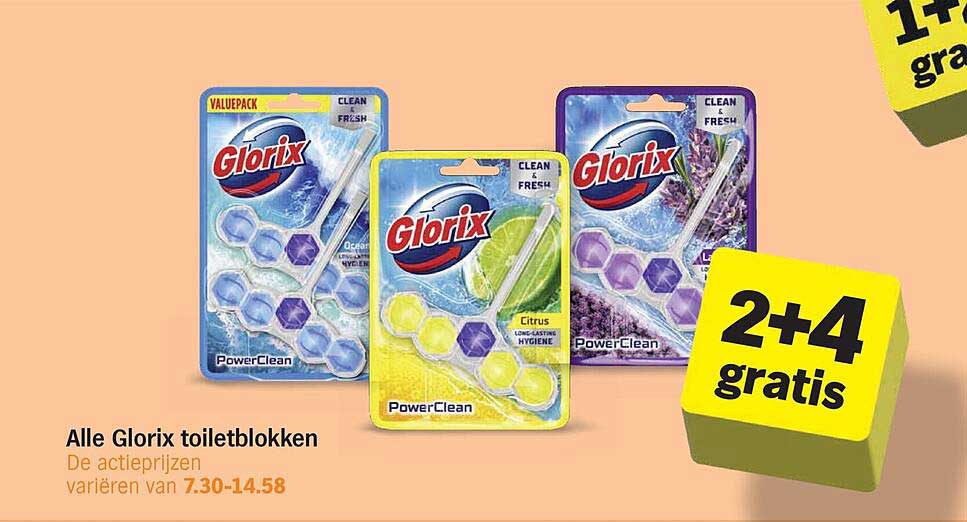 Alle Glorix toiletblokken 2+4 gratis