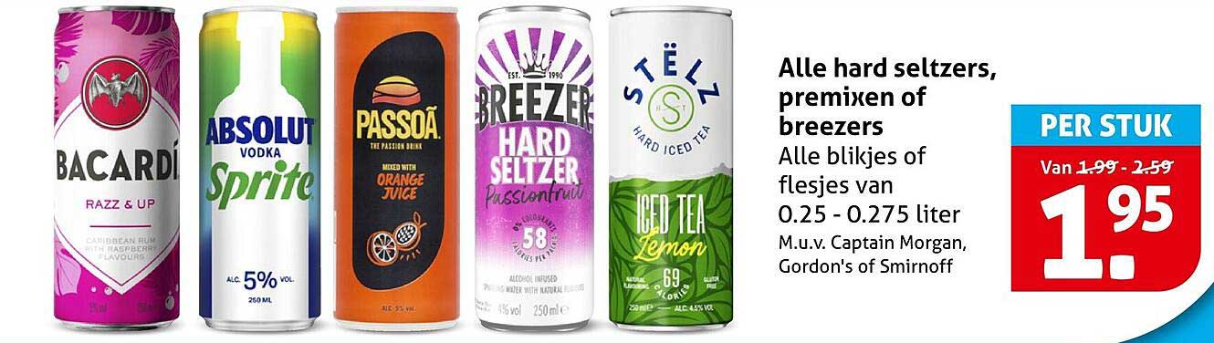 Alle hard seltzers, premixen of breezers