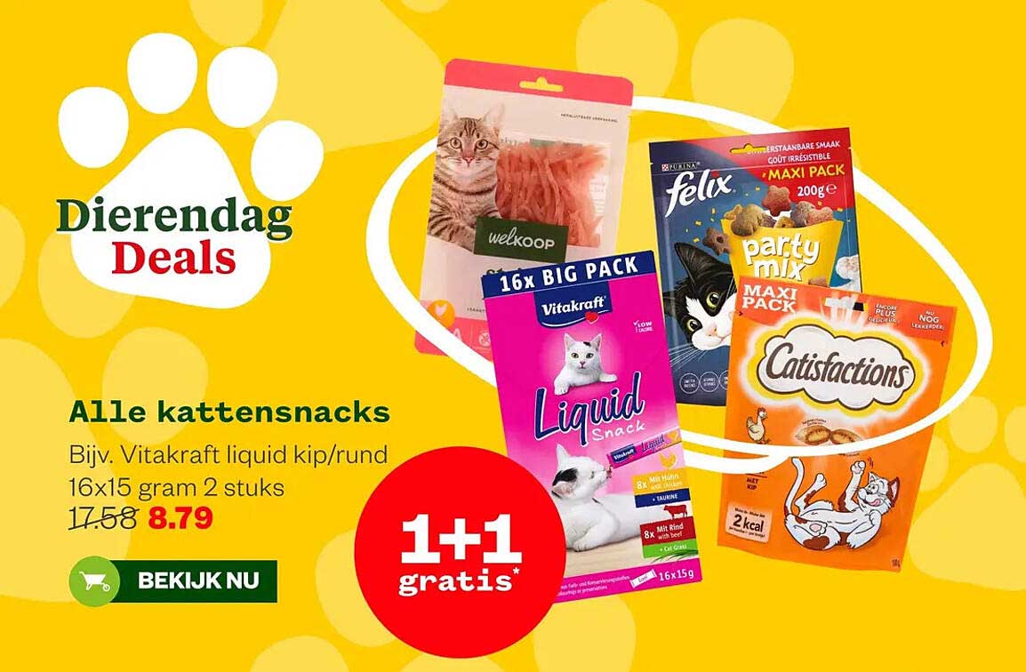 Alle kattensnacks 1+1 gratis