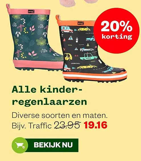 Alle kinder-regenlaarzen 20% korting