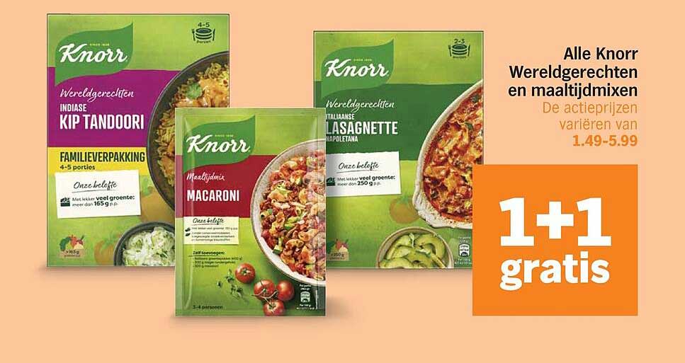 Alle Knorr Wereldgerechten en maaltijdmixen 1+1 gratis