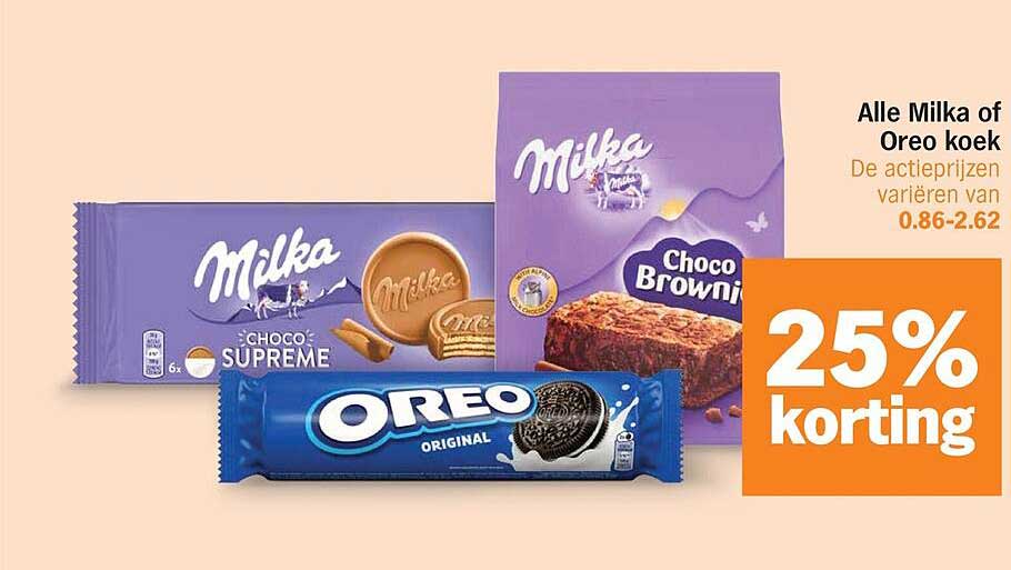 Alle Milka of Oreo koek 25% korting