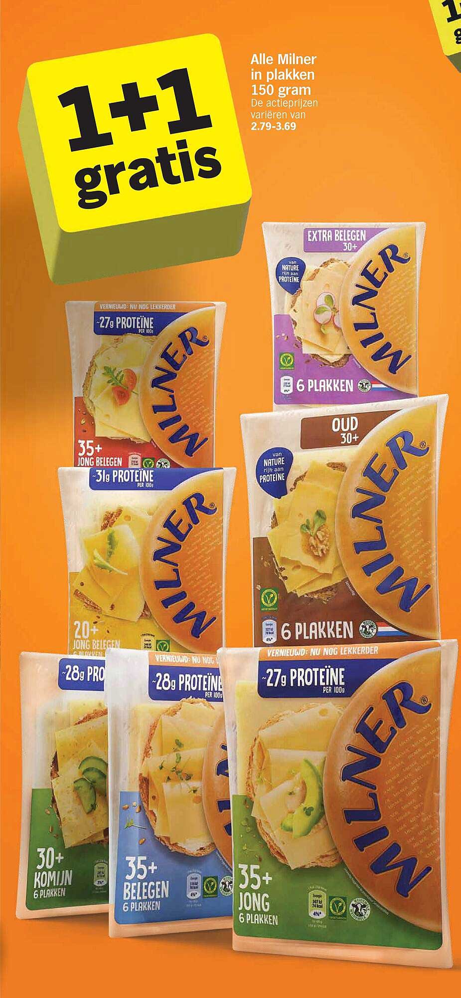 Alle Milner in plakken 150 gram 1+1 gratis