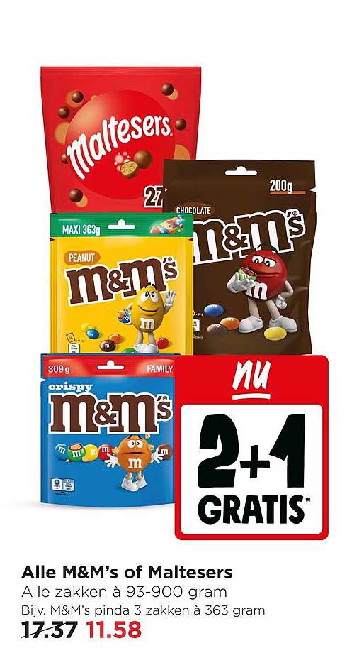 Alle M&M's of Maltesers 2+1 GRATIS
