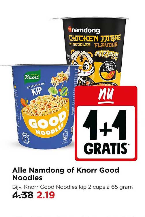 Alle Namdong of Knorr Good Noodles 1+1 gratis