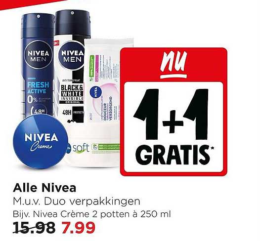 Alle Nivea M.u.v. Duo verpakkingen Bijv. Nivea Crème 2 potten à 250 ml 1+1 gratis