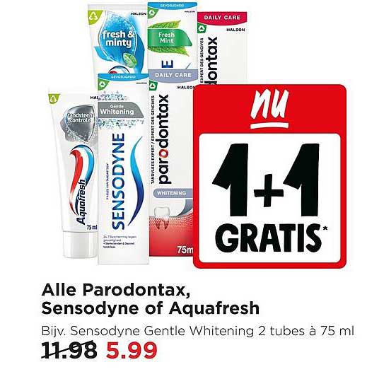 Alle Parodontax, Sensodyne of Aquafresh 1+1 gratis