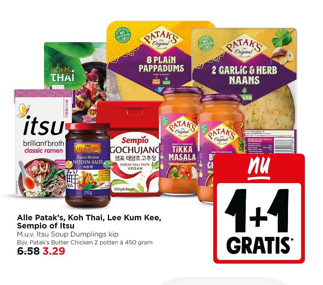 Alle Patak’s, Koh Thai, Lee Kum Kee, Sempio of Itsu 1+1 gratis
