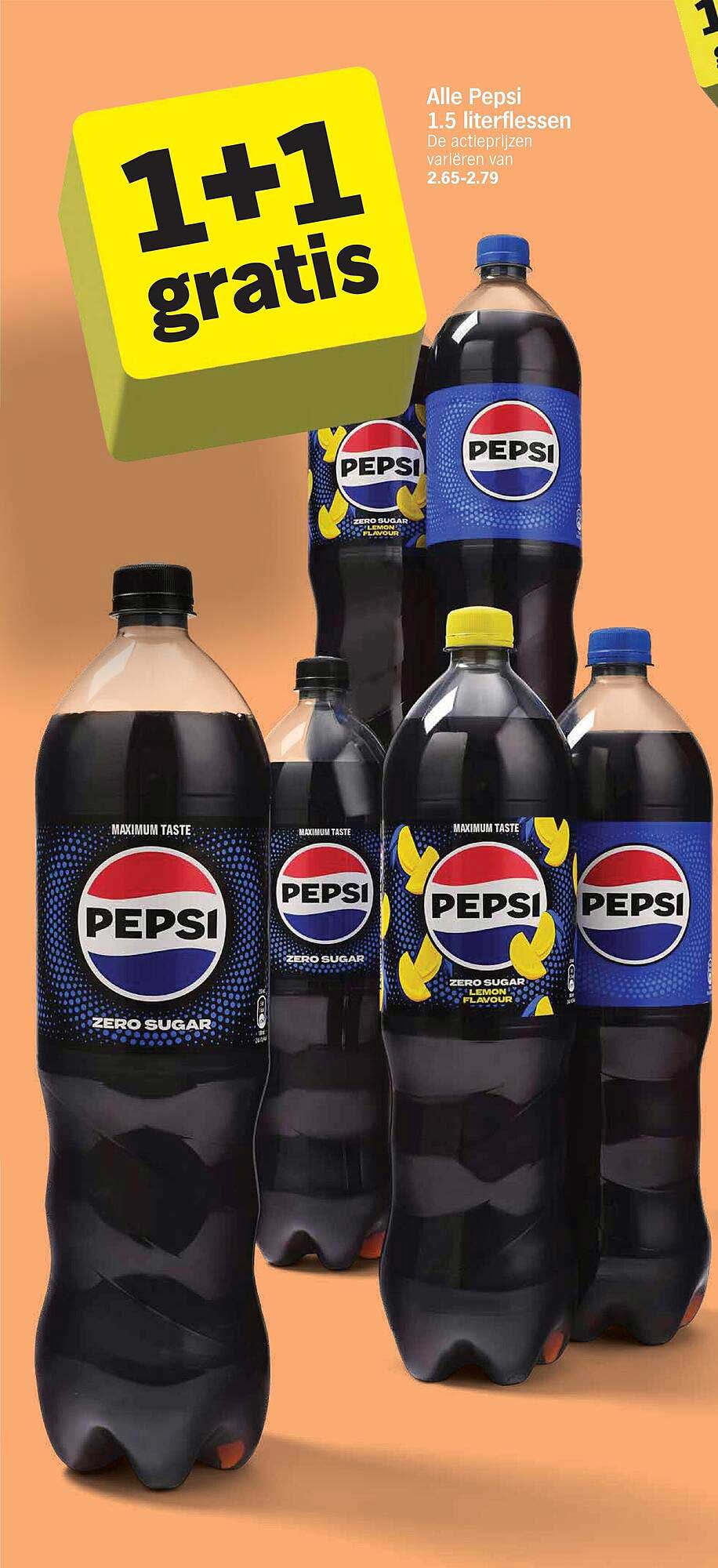 Alle Pepsi 1.5 literflessen 1+1 gratis