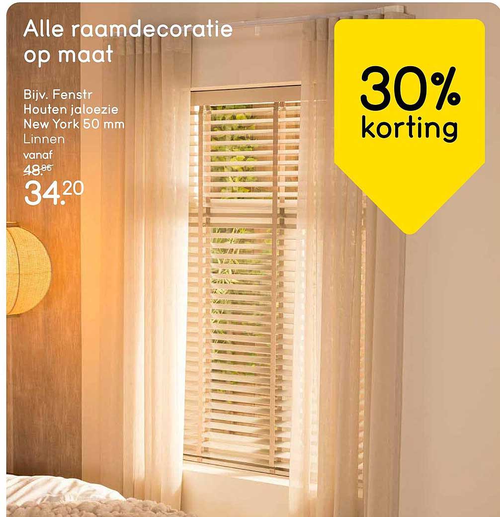 Alle raamdecoratie op maat 30% korting