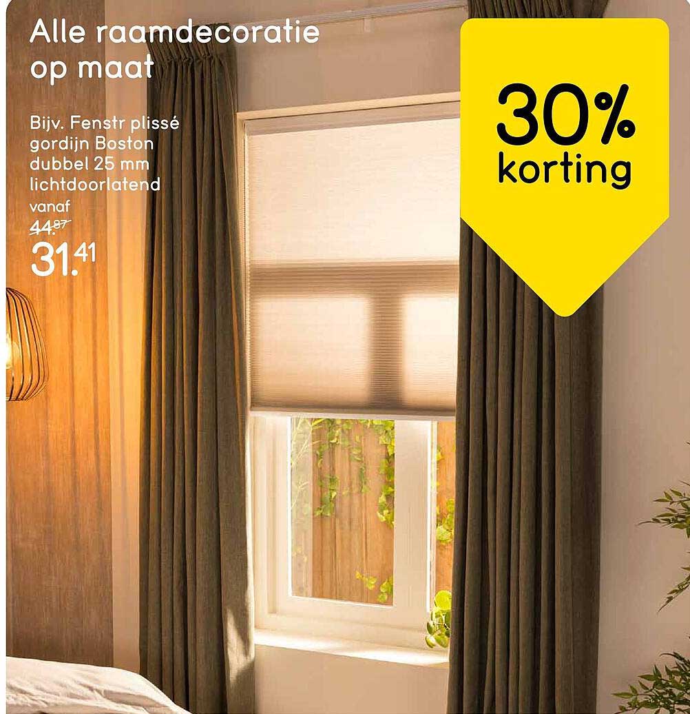 Alle raamdecoratie op maat 30% korting