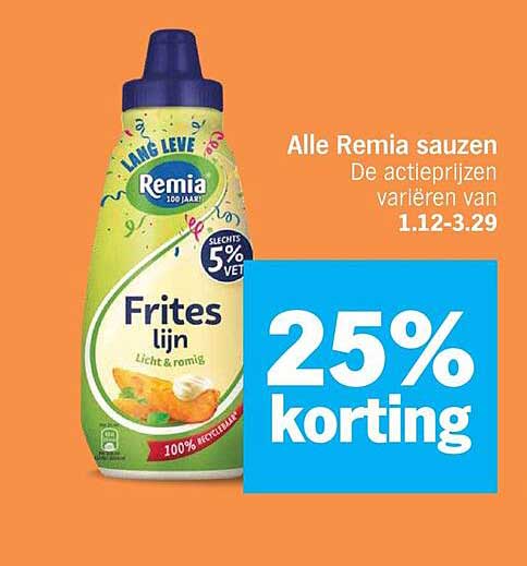 Alle Remia sauzen 25% korting