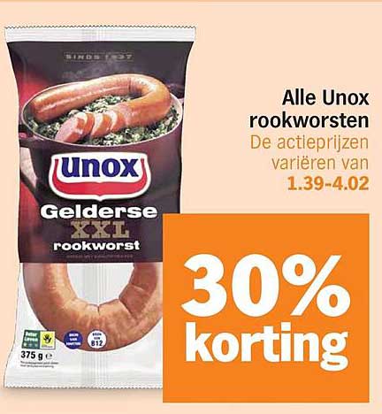 Alle Unox rookworsten 30% korting