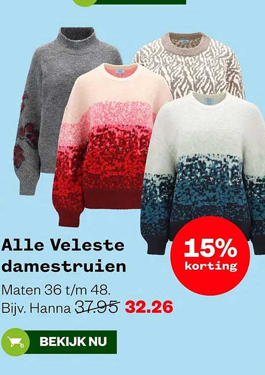 Alle Veleste damestruien 15% korting
