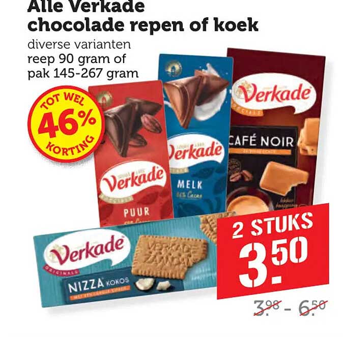 Alle Verkade chocolade repen of koek