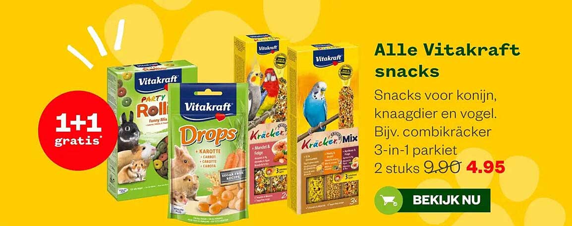 Alle Vitakraft snacks 1+1 gratis