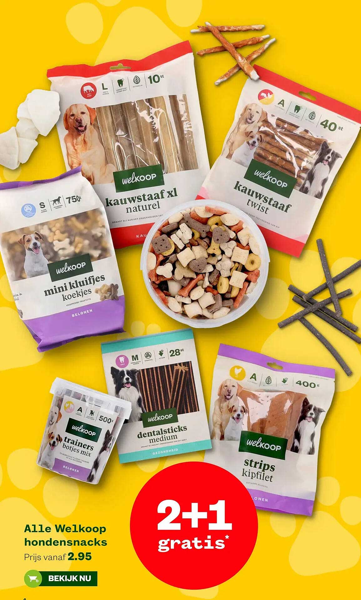 Alle Welkoop hondensnacks 2+1 gratis