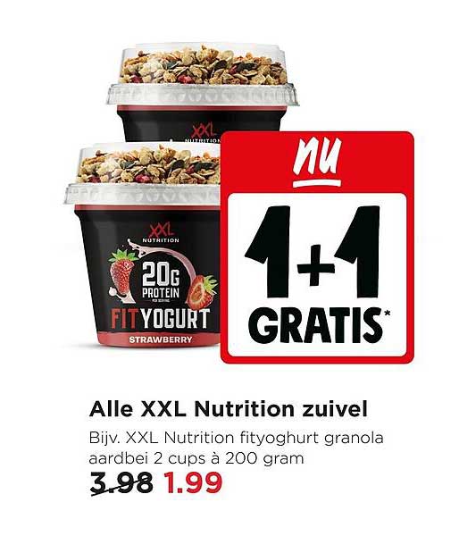 Alle XXL Nutrition zuivel 1+1 gratis