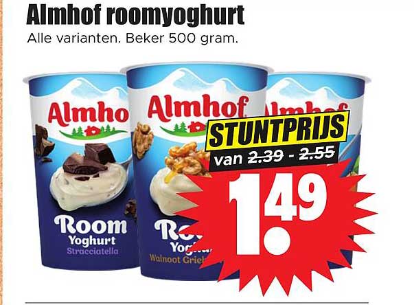 Almhof roomyoghurt Alle varianten. Beker 500 gram. STUNTPRIJS van 2.39 - 2.55