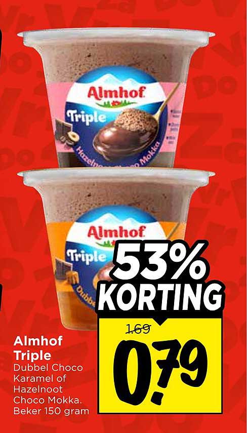Almhof Triple Dubbel Choco Karamel of Hazelnoot Choco Mokka, Beker 150 gram 53% KORTING