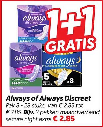 Always of Always Discreet 1+1 GRATIS