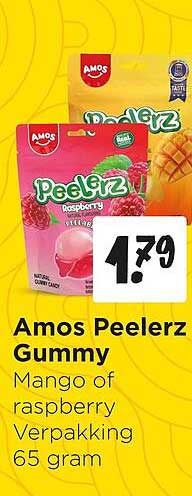 Amos Peelerz Gummy Mango of raspberry Verpakking 65 gram