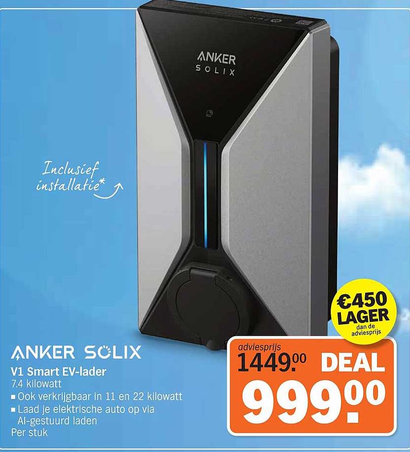 ANKER SOLIX V1 Smart EV-lader 7.4 kilowatt