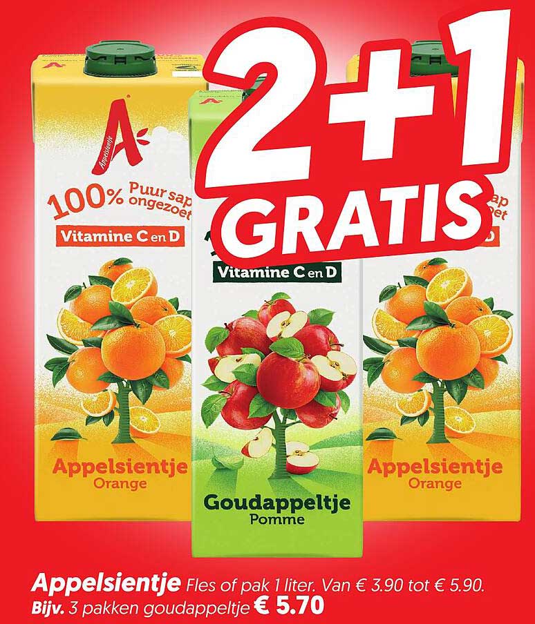 Appelsientje Fles of pak 1 liter 2+1 gratis