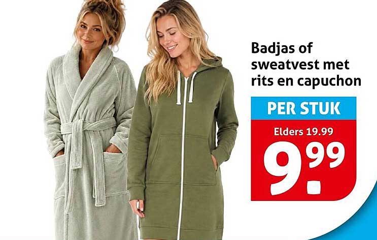 Badjas of sweatvest met rits en capuchon