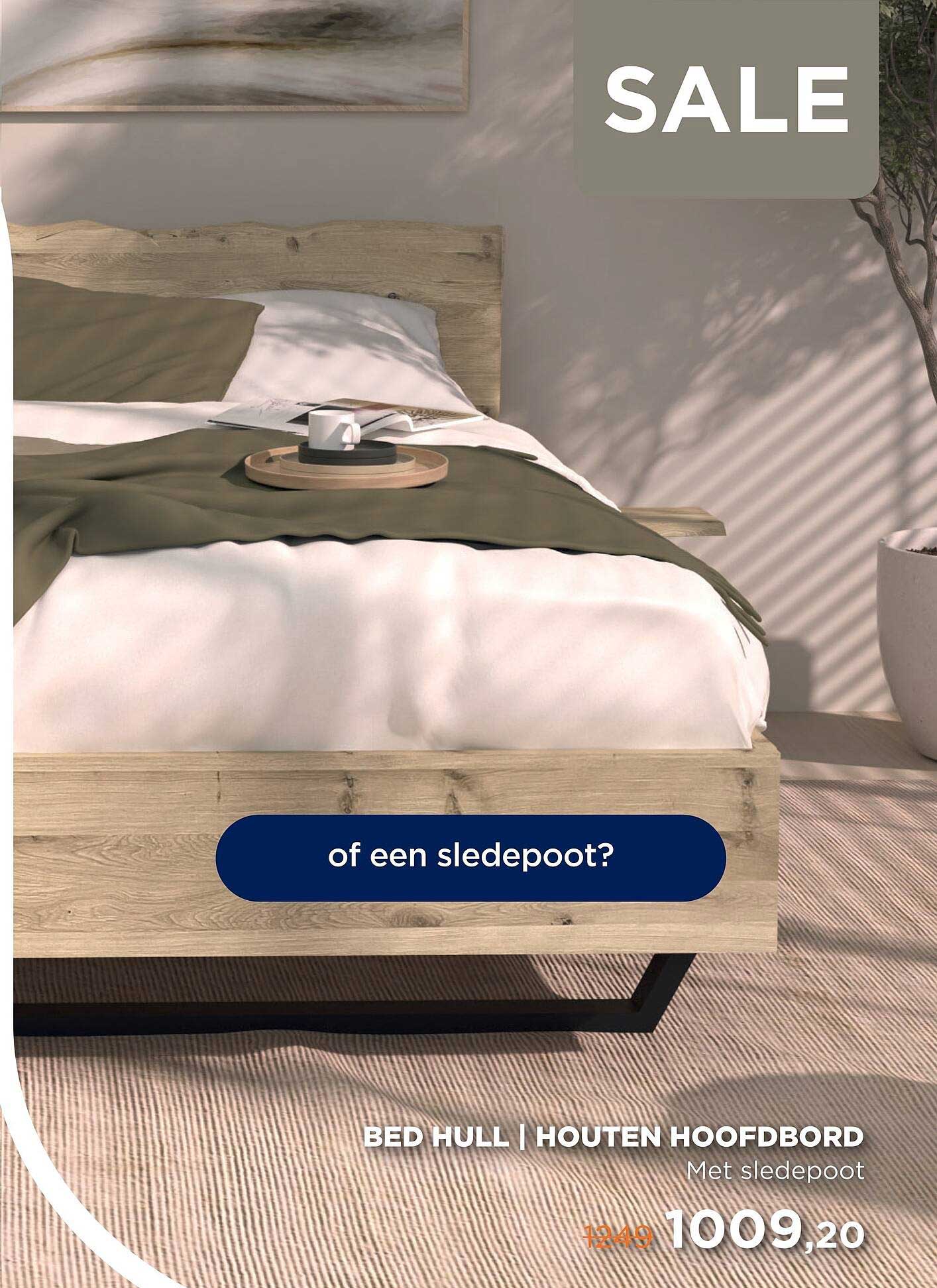 BED HULL | HOUTEN HOOFDBORD Met sledepoot