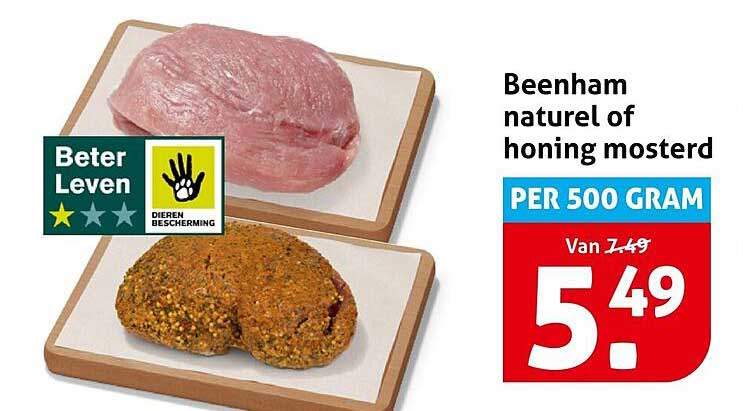 Beenham naturel of honing mosterd PER 500 GRAM