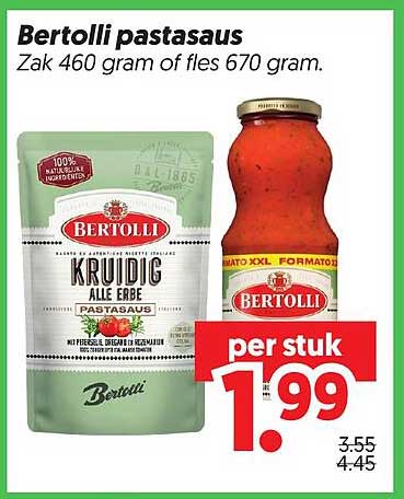 Bertolli pastasaus Zak 460 gram of fles 670 gram