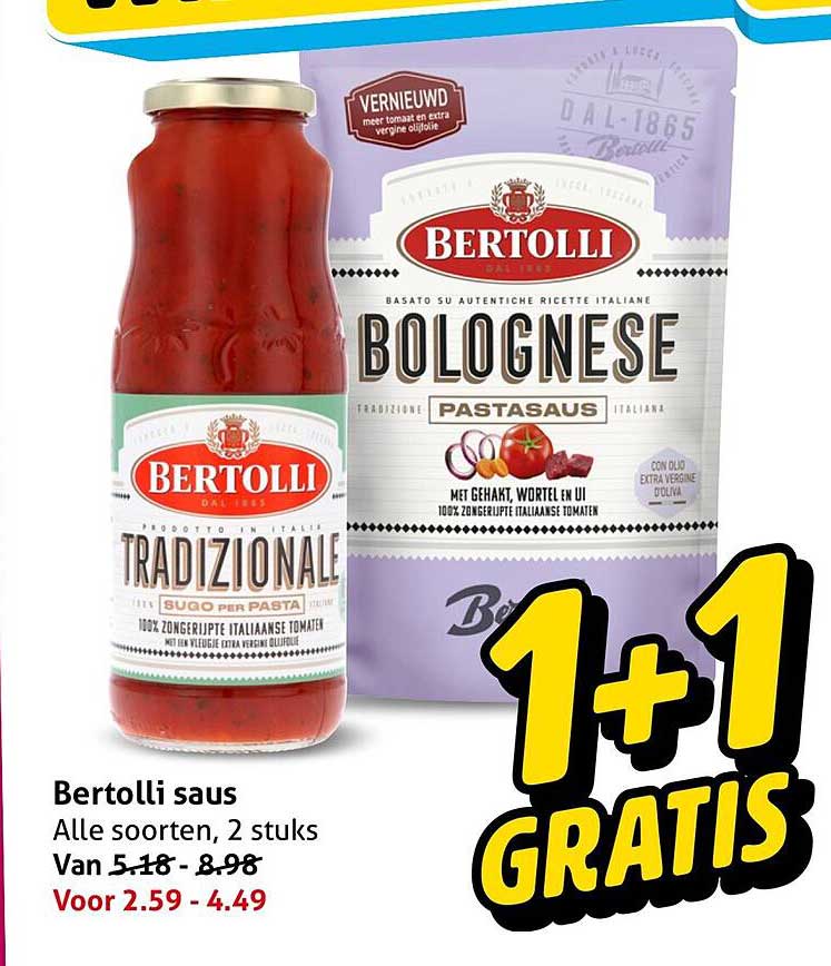 Bertolli saus Alle soorten, 2 stuks 1+1 gratis