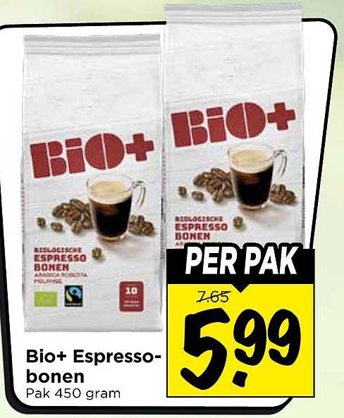 Bio+ Espresso-bonen Pak 450 gram PER PAK