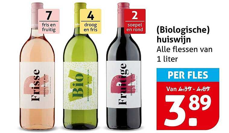 (Biologische) huiswijn Alle flessen van 1 liter PER FLES