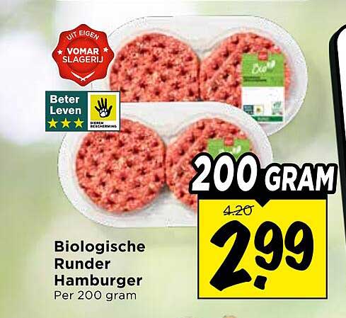Biologische Runder Hamburger Per 200 gram