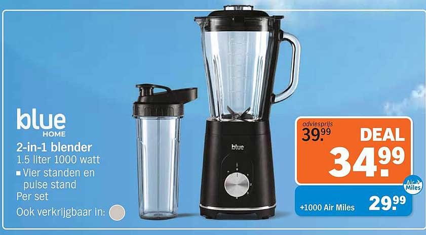 blue HOME 2-in-1 blender 1.5 liter 1000 watt Vier standen en pulse stand Per set