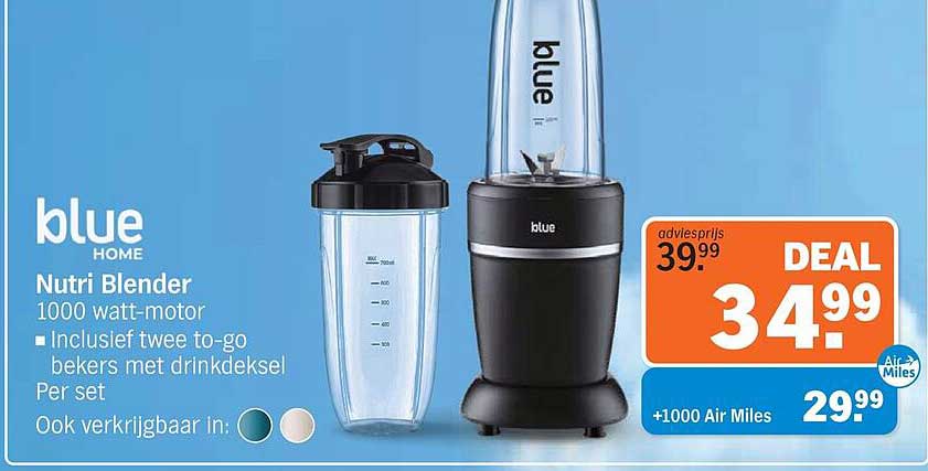 blue HOME Nutri Blender 1000 watt-motor - Inclusief twee to-go bekers met drinkdeksel Per set Ook verkrijgbaar in