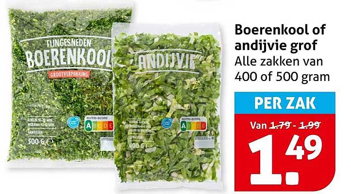 Boerenkool of andijvie grof Alle zakken van 400 of 500 gram PER ZAK