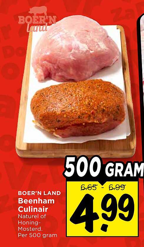 BOER'N LAND Beenham culinair Naturel of Honing-Mosterd. Per 500 gram