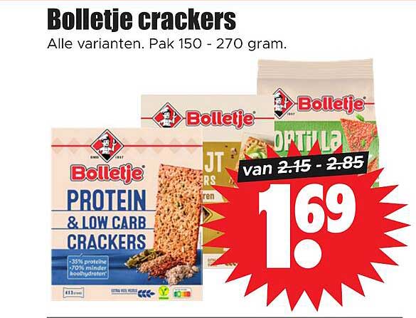 Bolletje crackers Alle varianten. Pak 150 - 270 gram.