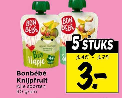 Bonbébé Knijpfruit Alle soorten 90 gram 5 stuks
