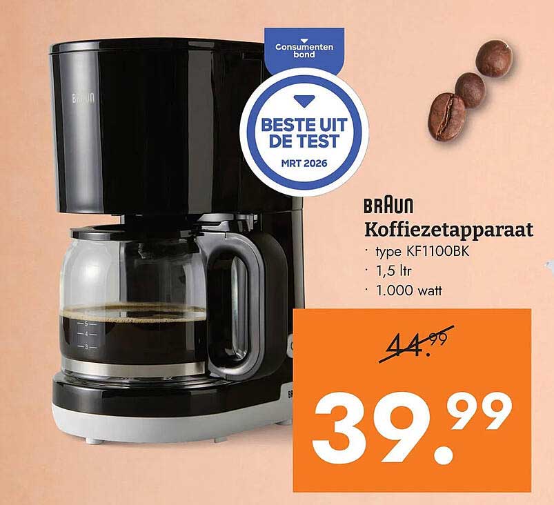 BRAUN Koffiezetapparaat type KF1100BK, 1,5 ltr, 1.000 watt